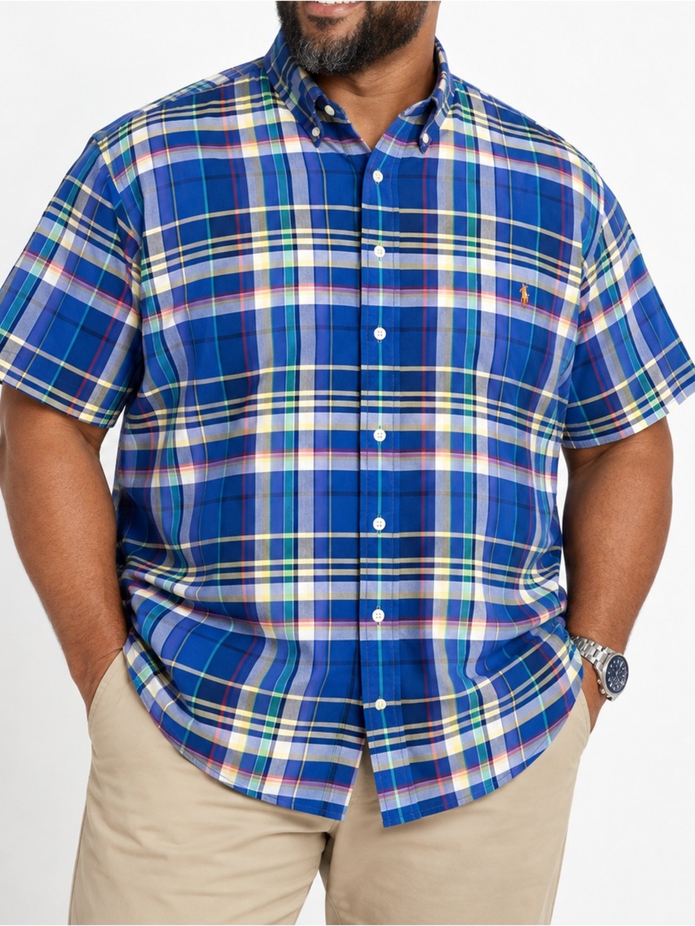Polo Ralph Lauren Men’s 3XB Classic Fit Blue Plaid Short Sleeve Shirt
